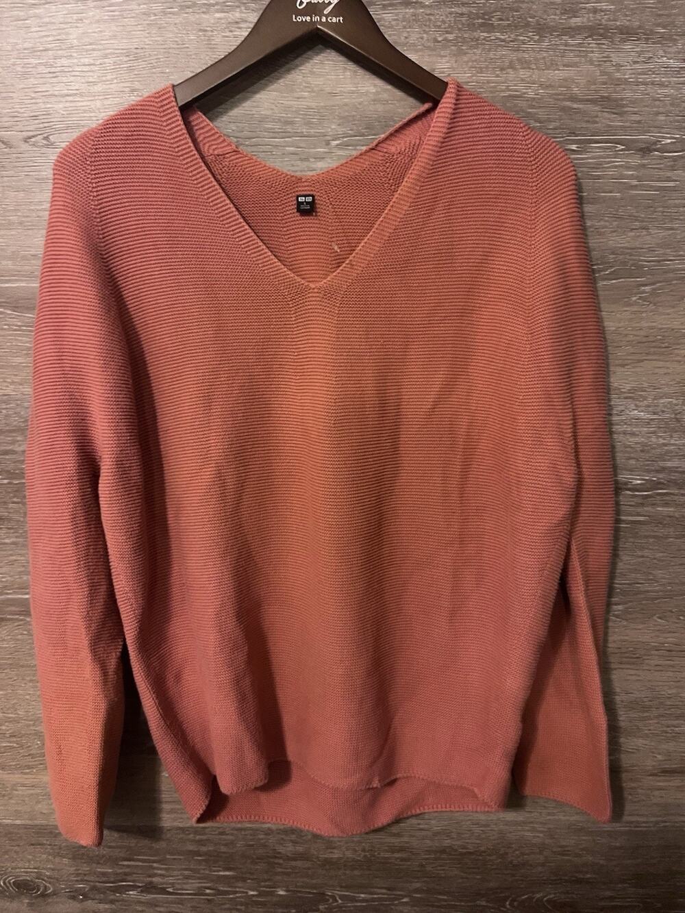 Uniqlo Womens Pullover sweater Orange Size Large Cotton V Neck Minimalist